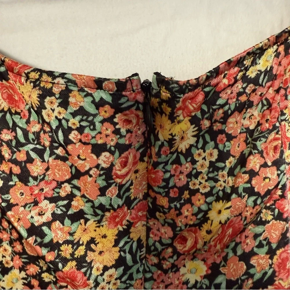 Topshop Satin Floral Sweetheart Midi Dress Black Multi US 10 - Picture 7 of 11